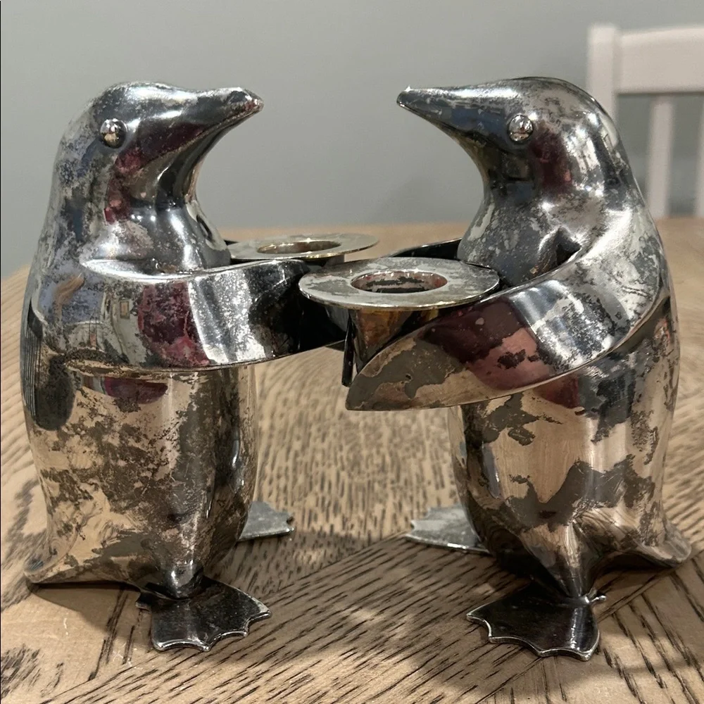 Restoration Hardware Silver Penguin Candle Holders